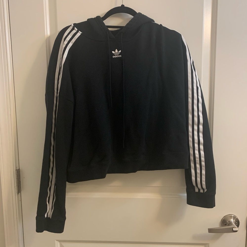 Adidas three stripe cropped hoodie